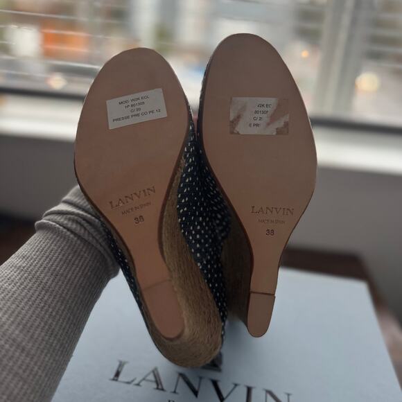 NIB Lanvin Snakeskin Embossed Dotted Espadrille Wedges in Bleu Marine - Picture 8 of 12